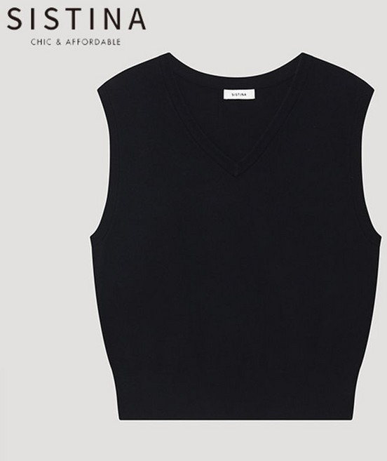 시스티나 모던 브이넥 니트 베스트 ASKVTP31010 BK
