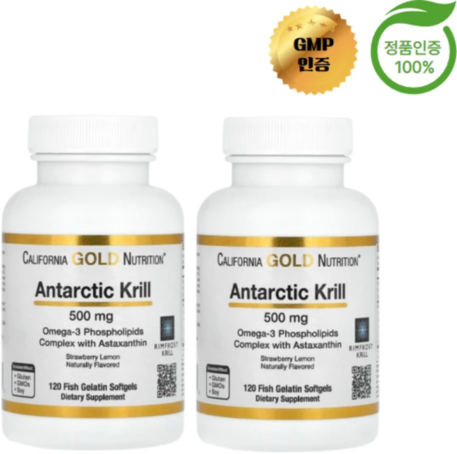 1+1 CGN 남극크릴오일 오메가3 딸기향 인지질 천연 아스타잔틴 500mg 120정, 2개 - 쿠팡
