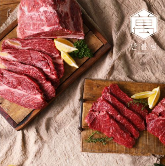 만블링 한우구이세트(등심 3팩+채끝 1팩) 원산지 : 만블링 한우 등심 : 한우등심(국내산)99% 정제수 만블링 특제 시즈닝만블링 한우 채끝 :... 상품상세 참조 >, 1개