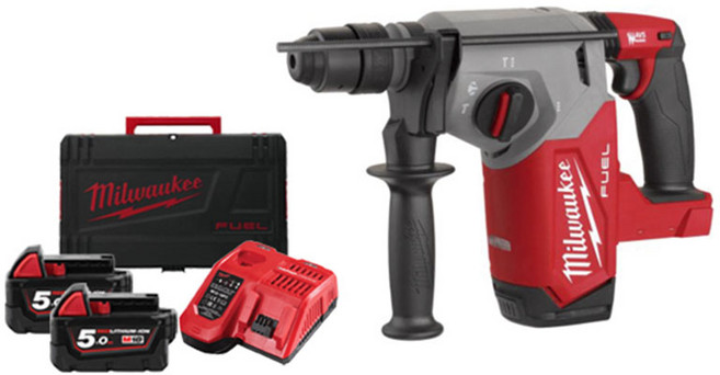 밀워키 M18 FHX-502X 18V FUEL SDS-Plus 로터리 함마드릴II_26mm 5.0Ah 배터리 2팩 충전기 케이스, 1개