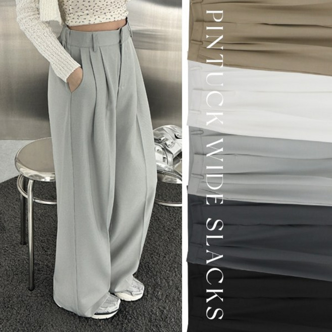 추천! [3기장6사이즈] 깔끔핏 빅사이즈 사이드 밴딩 핀턱 와이드 슬랙스