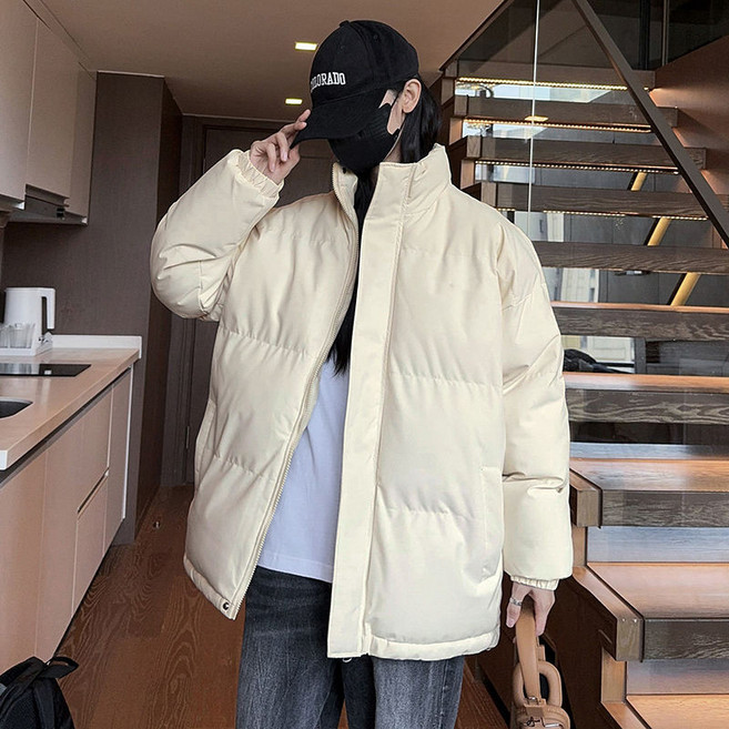 純色立領棉服女士加絨加厚外套休閒日系麵包衣服情侶冬季棉衣