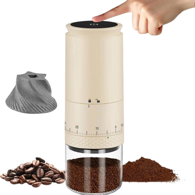 伊德萊斯 智能數顯電動咖啡磨豆機 五檔可調 (咖啡杯 交換禮物), 奶茶色, 1個, 400ml