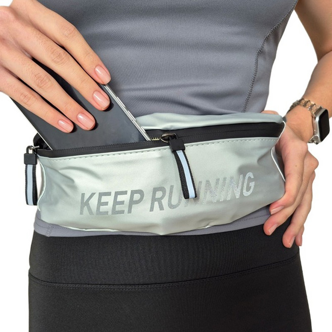 투바이젠 KEEP 러닝 힙색 벨트 허리 가방, 1개, 실버