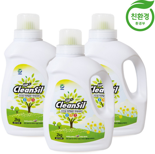 [환경부인증]크린씰 업플러스 천연 에코 자연성분 자연분해 누런옷 찌든때 속옷 혈흔제거 빨래 의류 세탁 성능우수 친환경 액체 세탁세제 2L용기x3개 (일반.드럼세탁기 겸용), 3개, 6L