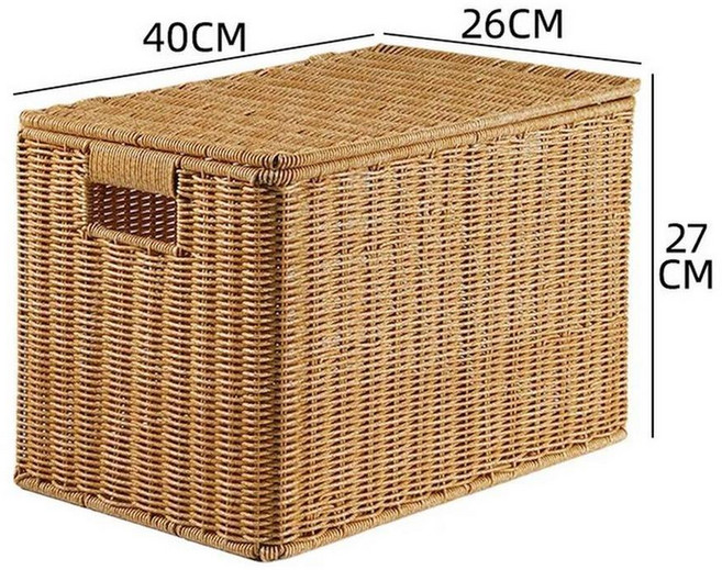 뚜껑 유럽 보관함 침실 의류 정리 상자 등나무 직조 커버 보관 바구니 옷장, 9. 21