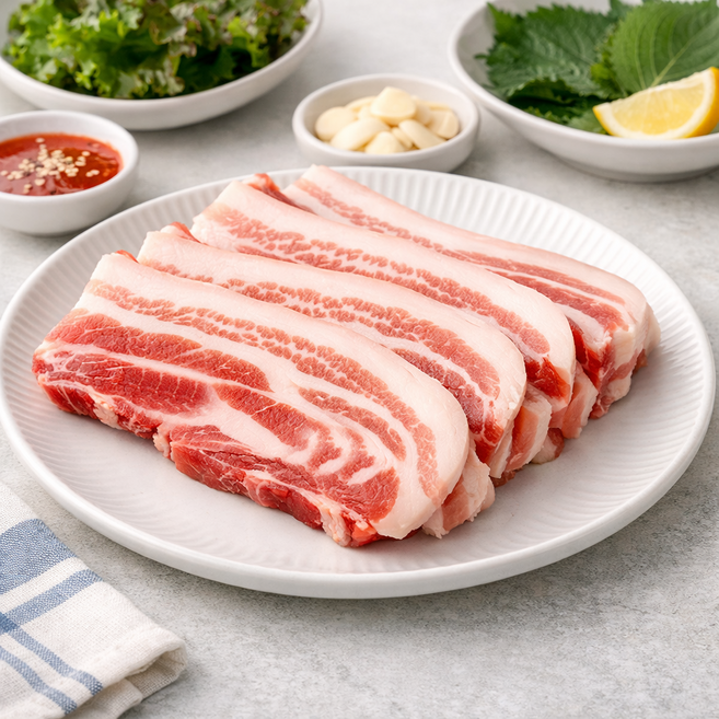 한돈 국내산 프리미엄 생오겹살 냉장 구이용 캠핑고기 미박 껍데기 목살 통 수육, 500g, 1