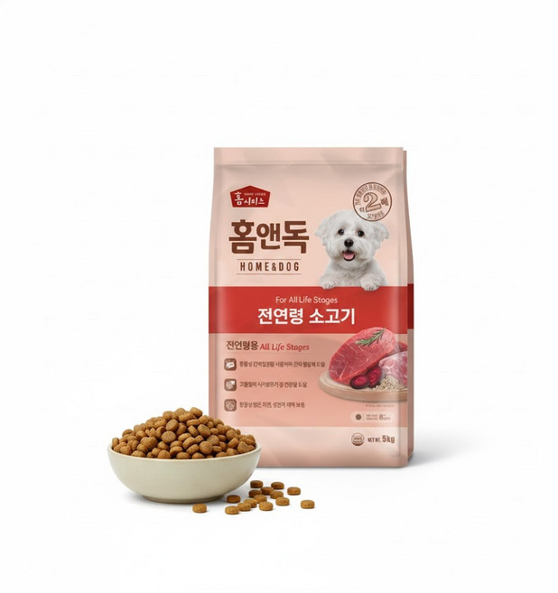 [굿누리] 대한사료 홈앤독 소고기와 채소 리뉴얼 홈앤독 올라이프 플러스 5kg 강아지사료, 1개, 닭+소