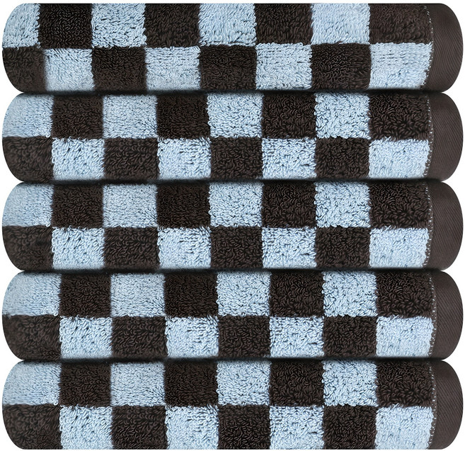 송월타월 데일리 체크 세면타월 180g 코마사, 브라운, 5개