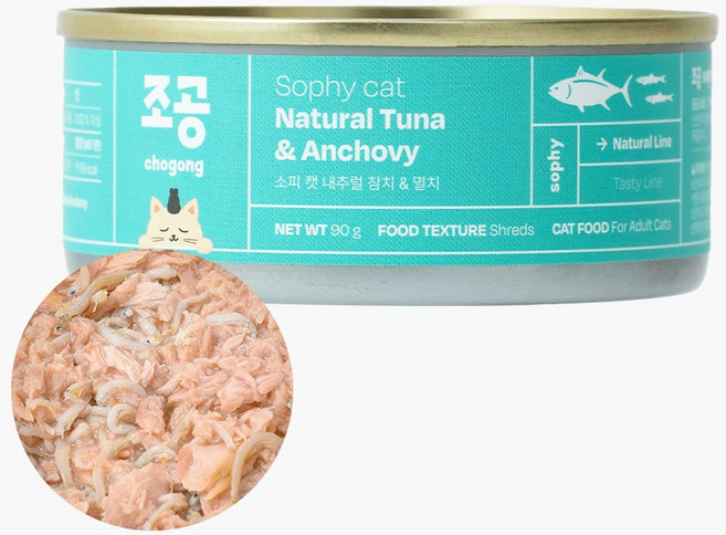 朝貢 Sophy cat 貓用副食罐 鮪魚&鯷魚口味 90g 自然系列 無穀物 無防腐劑 BPA-FREE 易開罐, 1個