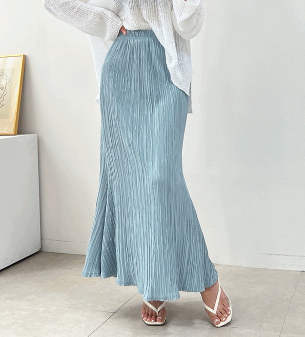 인어 썸머 플리츠 슬림 머메이드 여름 밴딩 롱 스커트 4color