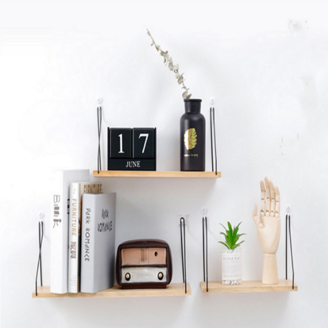 솔플레이스 북유럽 감성 벽걸이선반 우드 원목 철제 행잉 미니 벽선반 예쁜 거실 주방 인테리어 공간 창조 다용도 선반 장식대 양념통 빈티지 홈카페 소품 수납 예쁜 간이 소형 선반장, 벽걸이선반(대)