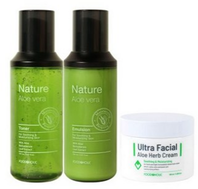 네이처 알로에베라 3종 토너+에멀전+크림 /미백 주름개선 기능성 수딩 스킨, 푸드어홀릭 네이처 알로에베라 3종(토너+에멀전+크림), 1개