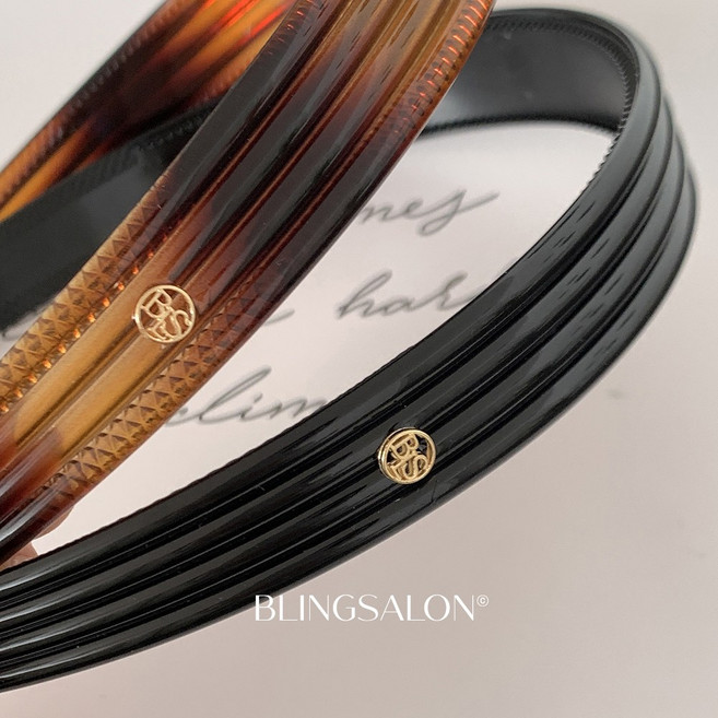 블링살롱 국내제작 1+1 안쪽 빗살 드뮤어 슬림 골드 장식 라인 머리띠 2컬러 세트 여성 고탄력 헤어밴드 잔머리 정리