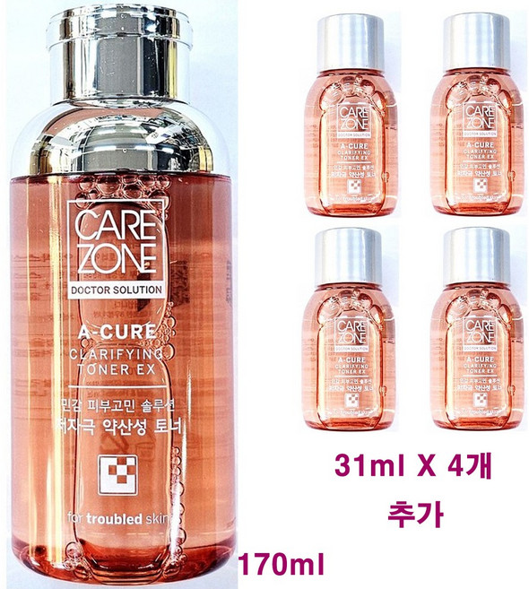 케어존 닥터솔루션 아큐어 클래리파잉 토너 이엑스 170ml + 31ml X 4개 추가 / 합계 294ml, 1개