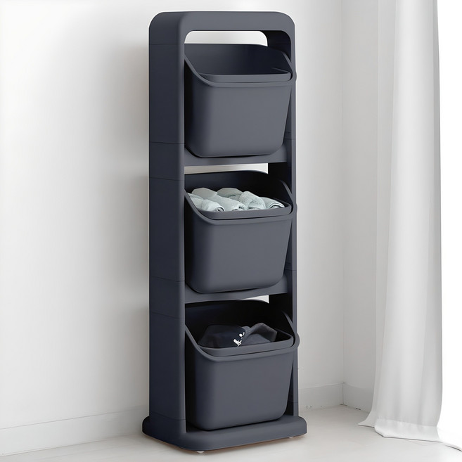 올리빙 도트 빨래바구니 3단, 그레이