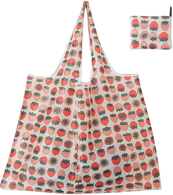 귀여운 딸기 패턴 대용량 접이식 에코 장바구니 쇼핑백, 1개, 딸기패턴