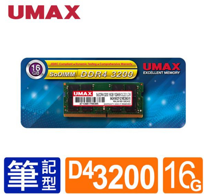 UMAX SoDIMM DDR4 3200 16GB 筆記型記憶體, 1個, NB-DDR4