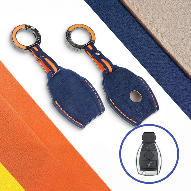 벤오토 벤츠 A클래스 B클래스 C클래스 E클래스 GLA GLC GLE 호환 알칸타라 스마트키 가죽 키케이스 2 3 4버튼 키링 키홀더 (S6-BA2 BA3 BB3 BC BB4), 8-01. 벤츠 2버튼 (S6-BA2), 블루