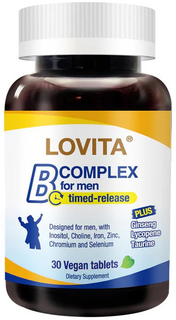 Lovita愛維他 男性長效緩釋型B群素食 (B群 鋅 硒 牛磺酸 茄紅素 人參), 1罐, 30顆