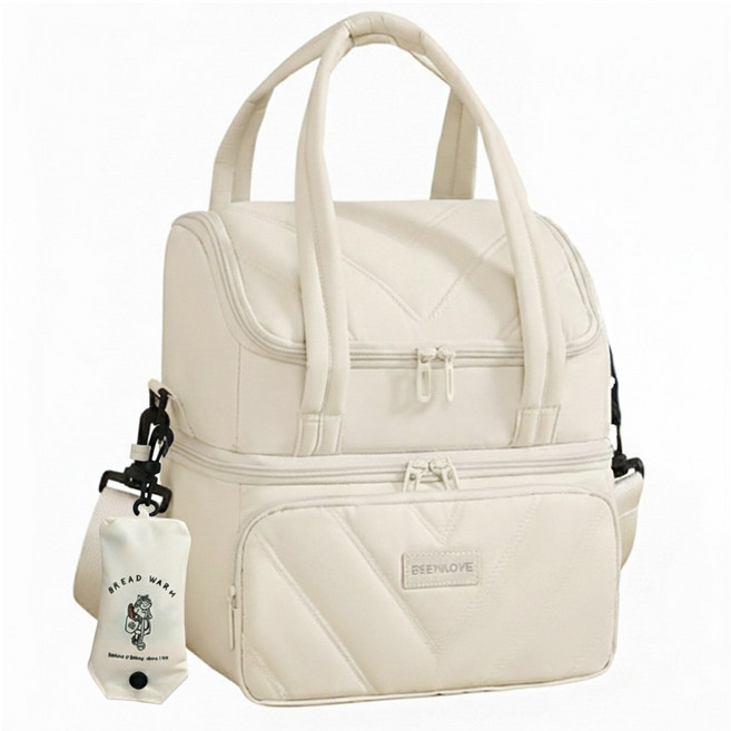 2단 보냉백 보온 보냉가방, 1개, 크림