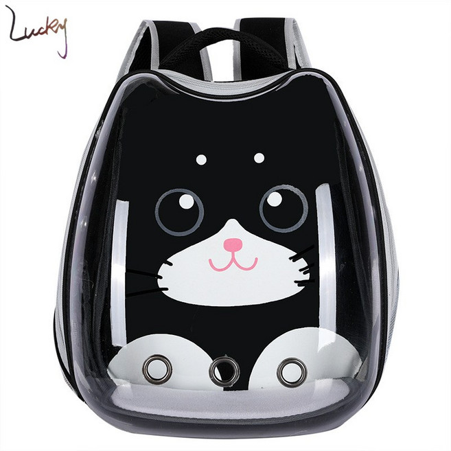 Lucky 휴대용 펫 백팩 외출 펫여행 백팩, 블랙, 1개