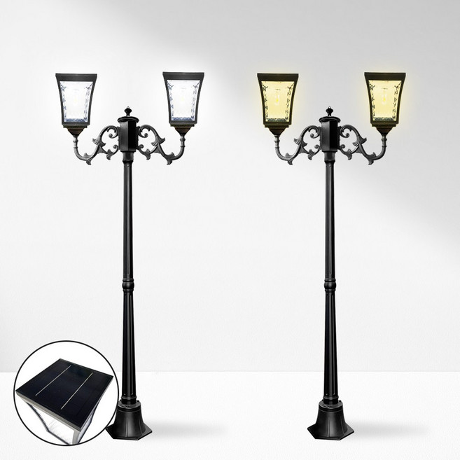 나눔조명 태양광 가로등 LED 정원등 태양열 조명 문주등 잔디등 (2등 가로등), 노란빛, 꽃가지, 1.4m