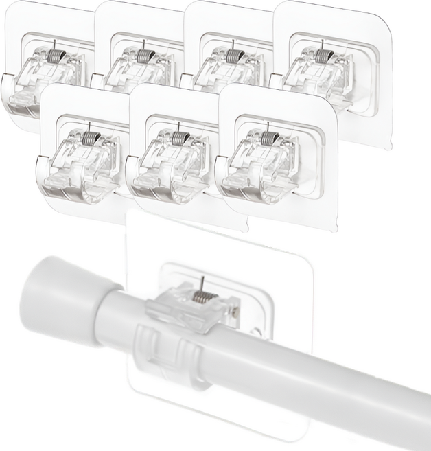 피니코니 부착식 접착식 압축봉 커튼봉 고리 홀더 스티커 브라켓 8개, 투명