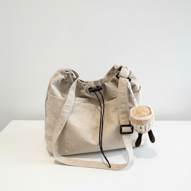 바스락 크로스가방 복조리백 라떼키링세트(생활방수 가능)