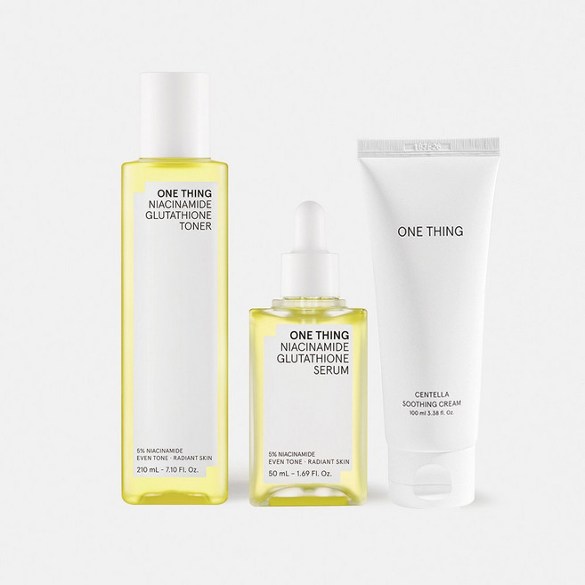 [원씽 광채 수분케어 3종세트] 원씽 나이아신아마이드 글루타치온 토너 210ml+나이아신아마이드 글루타치온 세럼 50ml+원씽 병풀 수딩크림 100ml, 1세트