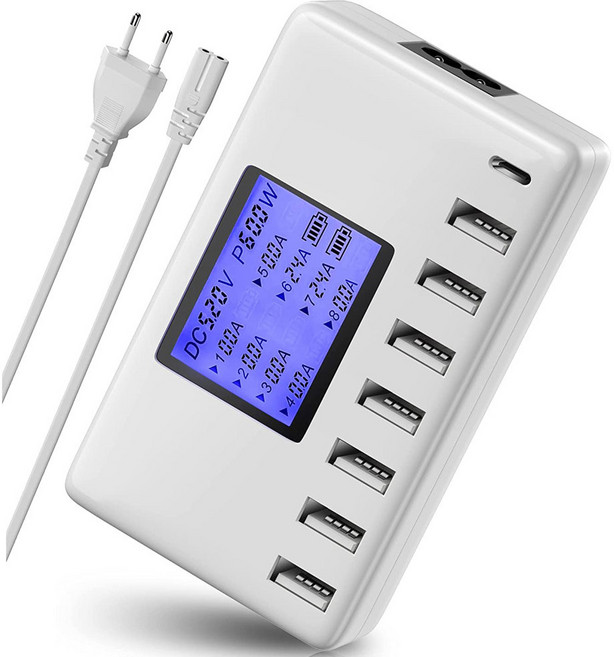 휴대폰화면분리기 USB 충전 스테이션 휴대폰 및 태블릿 다중 장치용 LCD 디스플레이가 포함된 8포트 60W/12A 멀티 포트 C 허브 충전기, EU plug, 1개
