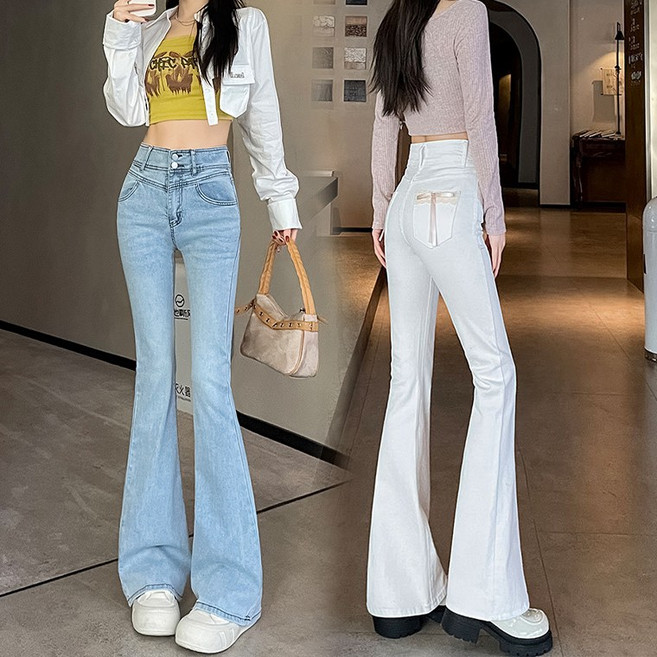 토보샵 여성부츠컷청바지 나팔바지 하이웨스트 리본포켓 슬림핏