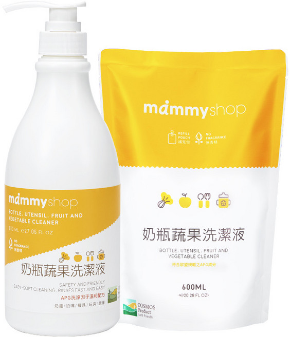 má mmy shop 奶瓶蔬果洗潔液，APG洗淨因子，COSMOS認證，無香精, 1個, 1.4L