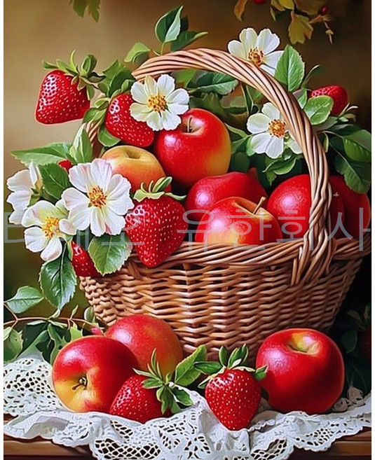 DIY 보석십자수 세트 40x50cm 돈들어오는 보석 비즈 십자수 대형 큐빅 십자수 DIY 비즈공예 (액자 없음), 1개, 사과 과일