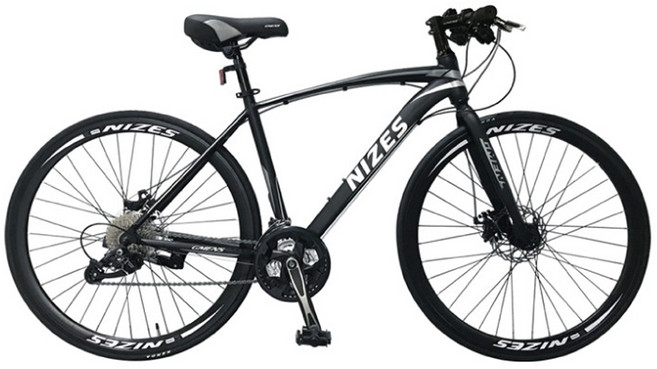 [지멘스 자전거] 지멘스 나이즈F 27단 700C 로드바이크 알로이40mm이중림 원터치 기계식브레이크 하이브리드 자전거, 매트블랙, 미조립 박스