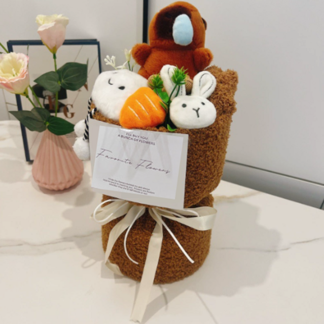 카피바라 인형 꽃다발 선물세트 쇼핑백 + 레터링카드 포함 총 3종, 1세트, 훌쩍 콧물