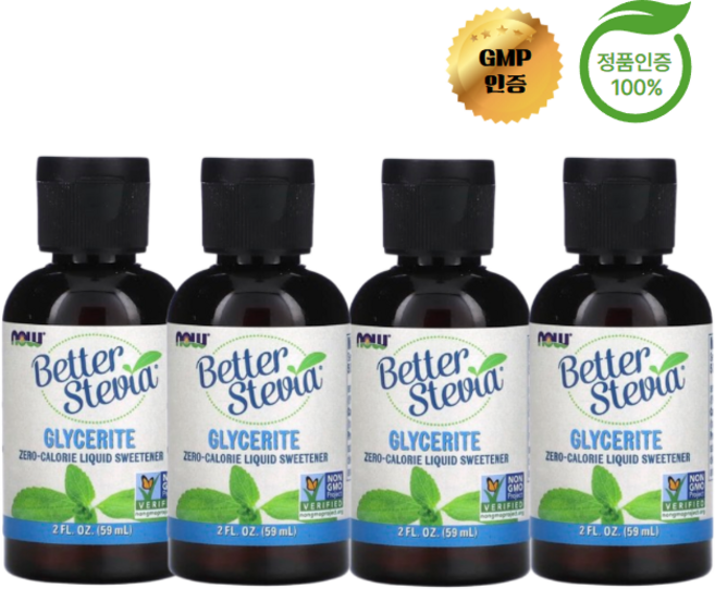 나우 푸드 스테비아 제로 칼로리 액상 감미료 글리세라이트 59ml, 4개