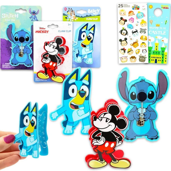 [5] 헤어 클로 클립 세트 - 스티치 포함 액세서리 번들 3개 블루 미키 마우스 클로 클립 여아용 플러스 스티커 등 | 여성 소녀 아동용 Disney 헤 - 쿠팡