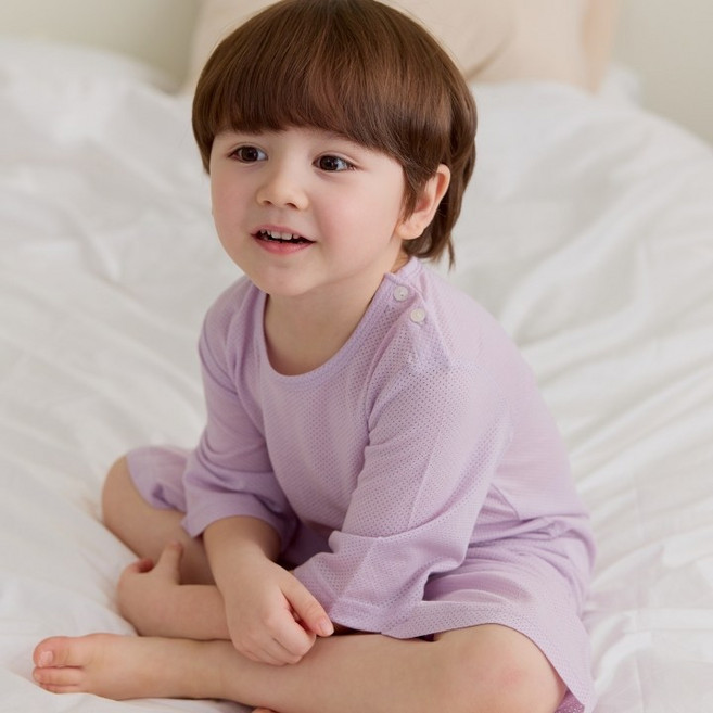 아이숲 아동용 솔리드 모달메쉬 칠부실내복 상하의 세트