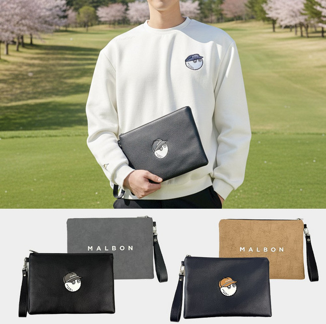 [백화점 AS 가능]말본 클러치백 컬러 콤비네이션 골프 파우치 가방 + 쇼핑백, 1개, 01.블랙BK