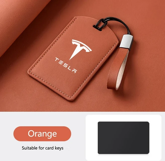 자동차 스마트 가죽 NFC 카드 키 커버 케이스 테슬라 모델 3 모델 S X Y용 보호대 쉘 포브 키체인 액세서리, 03 B-orange