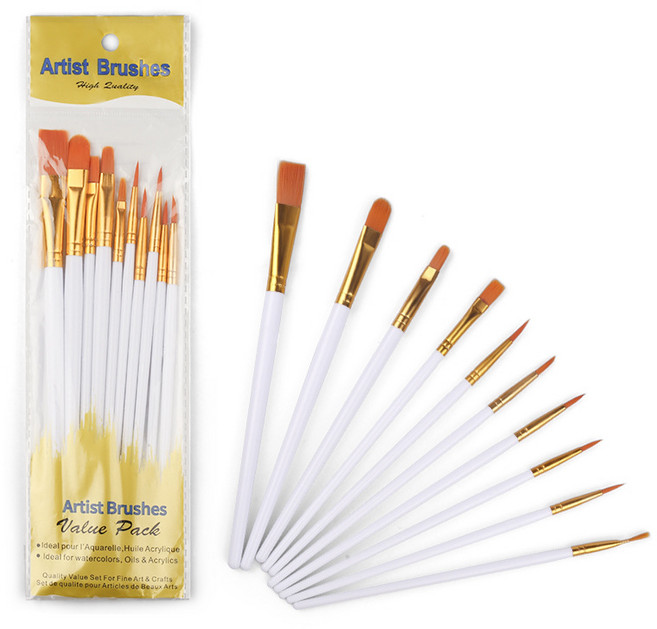 BVSTUDIO 수채화 아크릴 유화 다용도 붓 세트 10종, 화이트, 1세트