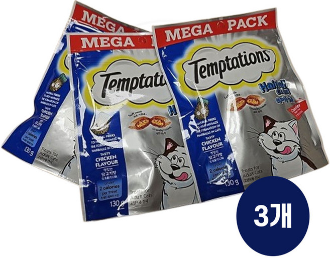 템테이션 고양이 간식 닭, 닭고기맛, 130g, 3개