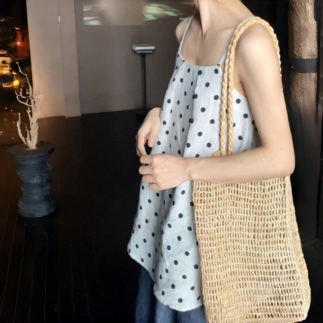 LUNATURE 여성 여름 도트 민소매 나시 데일리 루즈핏 빅사이즈 L~4XL