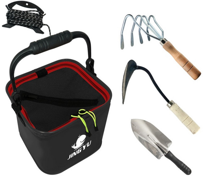 해루질 장비 조개 잡이 도구 4종 세트 호미 + 꽃삽 + 두레박 + 4발갈퀴, 블랙