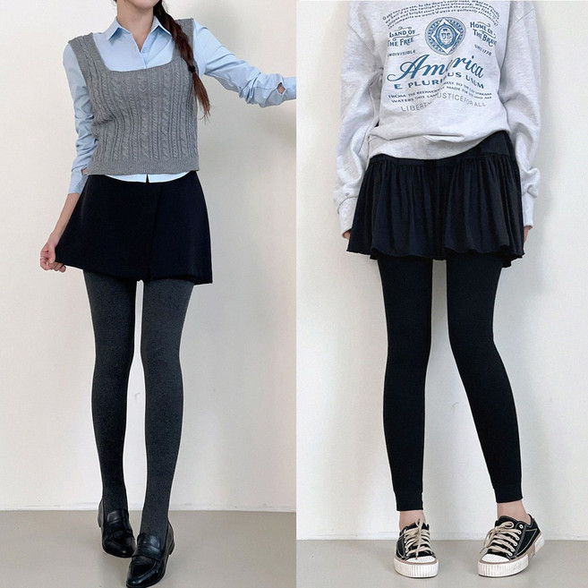 [무발/유발] 골지 융털 스타킹 2color 겨울 밍크 퍼 레깅스 융기모 타이즈