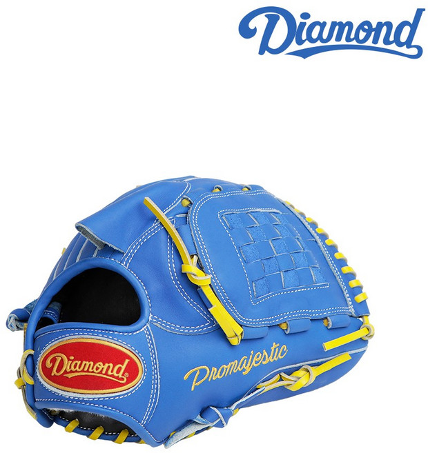 다이아몬드 프로마제스틱 투수글러브 바둑판웹 12인치 내추럴 옐로우/로열블루, 블루우투, 1개