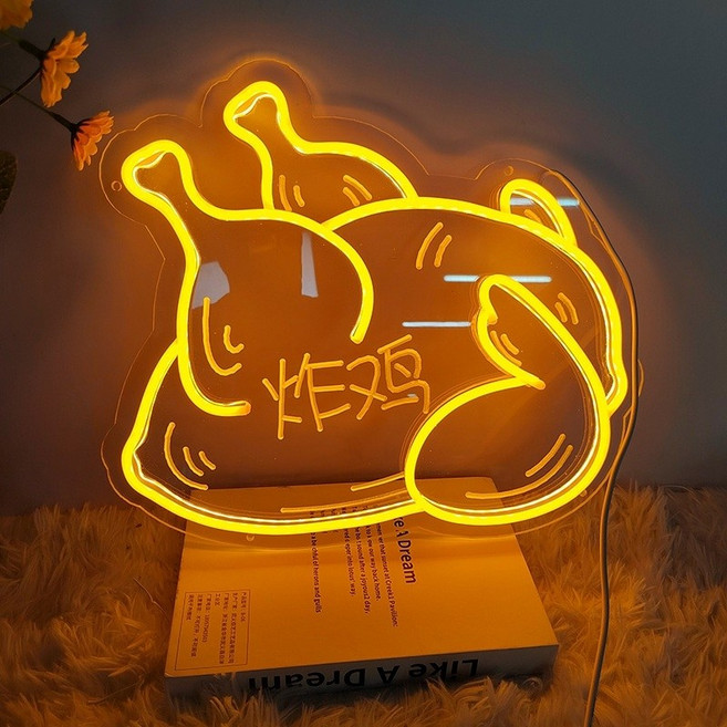 버거 주스 타코야끼 네온사인 간판 패스트푸드 LED, 후라이드치킨 38x34cm USB