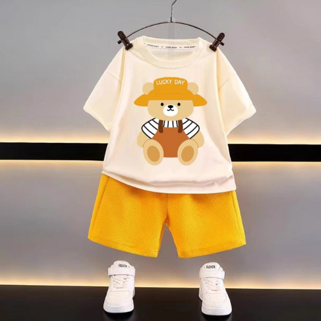 럭키 베어 키즈 여름 반팔 셋업 아동용 반팔 상하복 세트