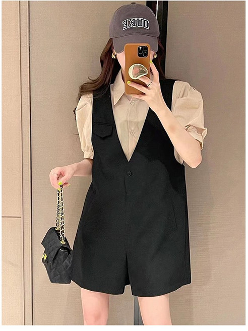 숏반바지 점프슈트 셋업 여성 캐주얼 오피스 멜빵 반바지 투피스